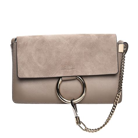 CHLOE Suede Calfskin Small Faye Shoulder Bag Motty Grey 